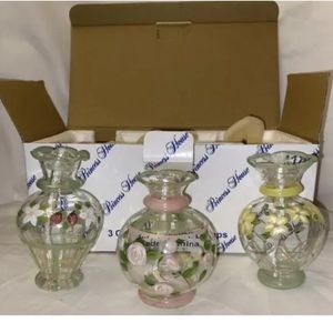 6418 Princess House 3 Crystal Vases / Oil Lamps NIB